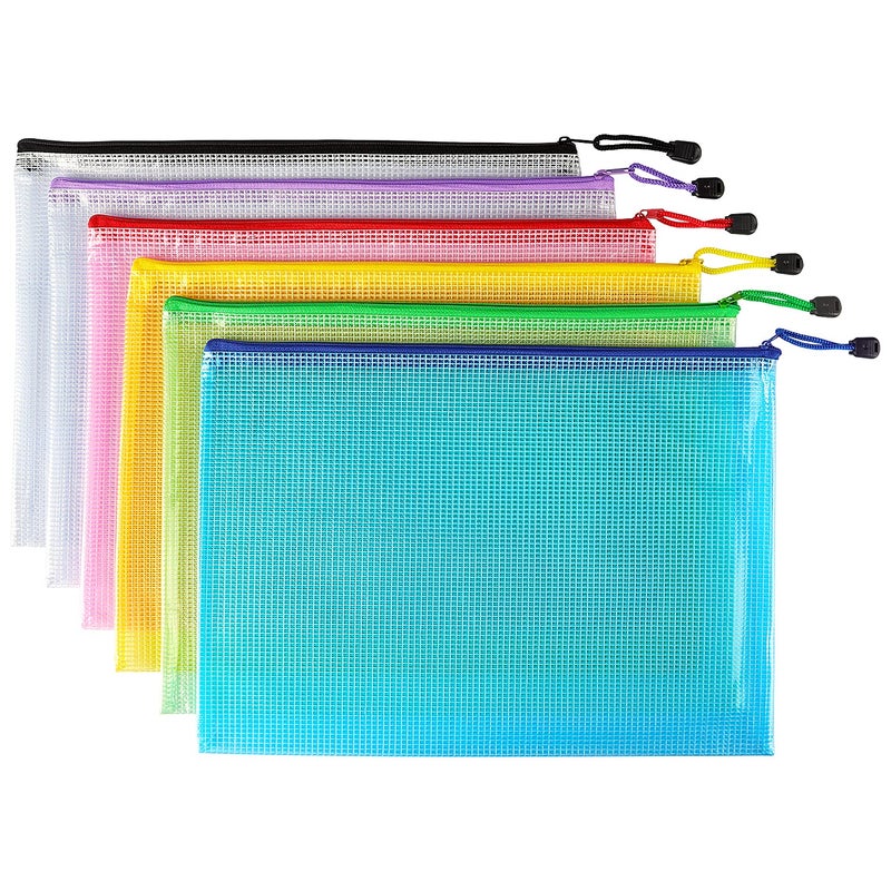 Hutou 6 Pack Mesh Zipper Pouch Document Bag Waterproof Zip File Folders for School Office Supplies Travel Storage Bags (Colorful) - Image 1